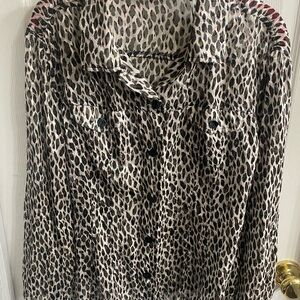 Chico's Leopard Print Button-Down Top in Beige and Black